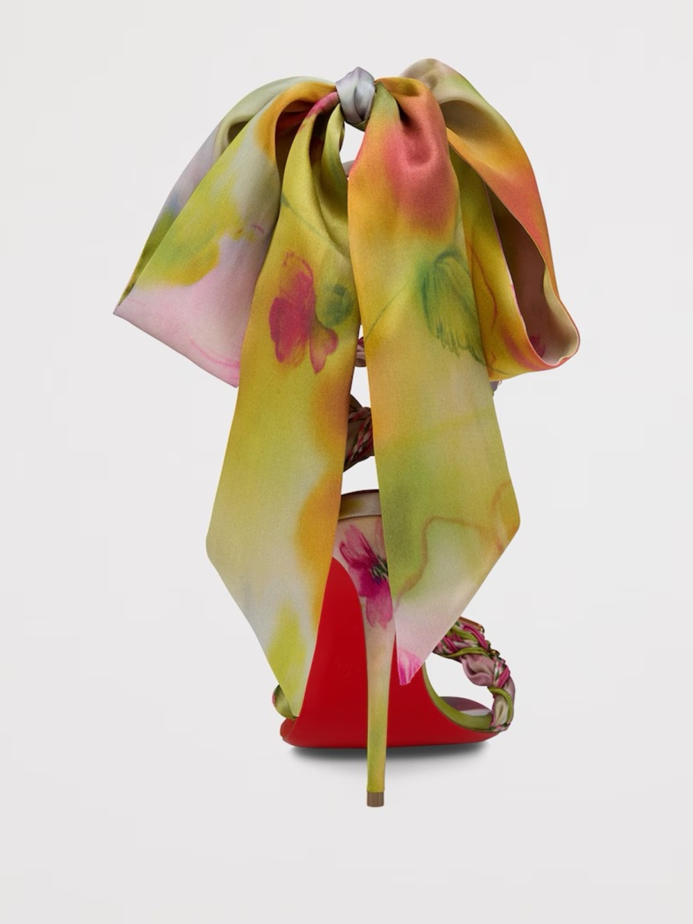 EXCLUSIVE Christian Louboutin Vaporetto Multicolor Satin Braided Wrap Heels - Picture 3 of 5